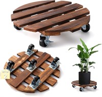 Round Original Wooden Plant Stand with Wheels,