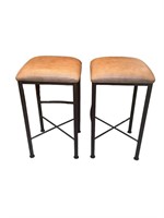 A Pair Of Leather Top Metal Bar Stools