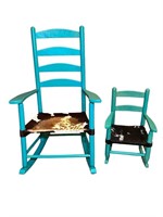 (2) Wood Rocking Chairs w/ Hide Seats