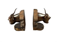A Pair of Wood Carved Longhorn Bookends.