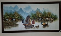 Wood framed painting on canvas