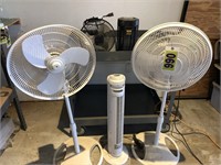 4 assorted fans and electric bug zapper