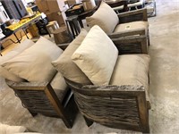 3- curved back patio chairs with cushions, solid!