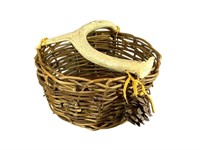 A Native American Hand Woven Basket w/ Antler