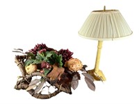 A Faux Floral Arrangement & Table Lamp