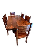 A Wood w/ Turquoise Inlay Table & (6) Chairs