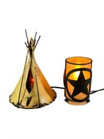 A Native American Rawhide TeePee Lamp & Star