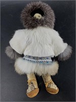 Native Alaskan hand made doll with rabbit fur coat