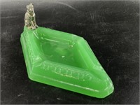 Antique jadeite ashtray with small dog figurine