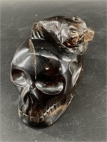 Stunning skull and bear carved from a single smoky