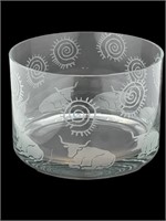 A Wagner Crystal Art Etched Glass Bowl “Longhorns