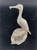 Vintage walrus ivory of a cormorant, signed by Eat