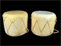 A Pair of Hand Drums w/ Stretched Rawhide 6"H