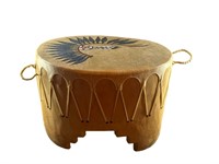 A Native American Drum w/ Handpainted Feathers On