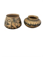 (2) Pottery Vases w/ Painted Geometric Design.