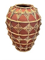A Large Decorative Pottery Floor Vase w/ Woven