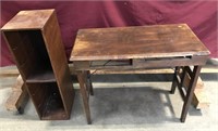 Vintage Wood Table & Wood File Cabinet