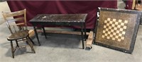 Vintage Table, Chair, Folding Checker Table