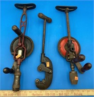 2 Vintage Hand Drills & Pipe Cutter