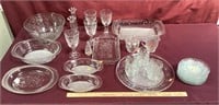 Lot Of Flower Design Glass Serving Ware Pieces