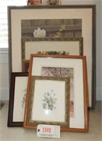 (6) framed floral prints in various sizes with