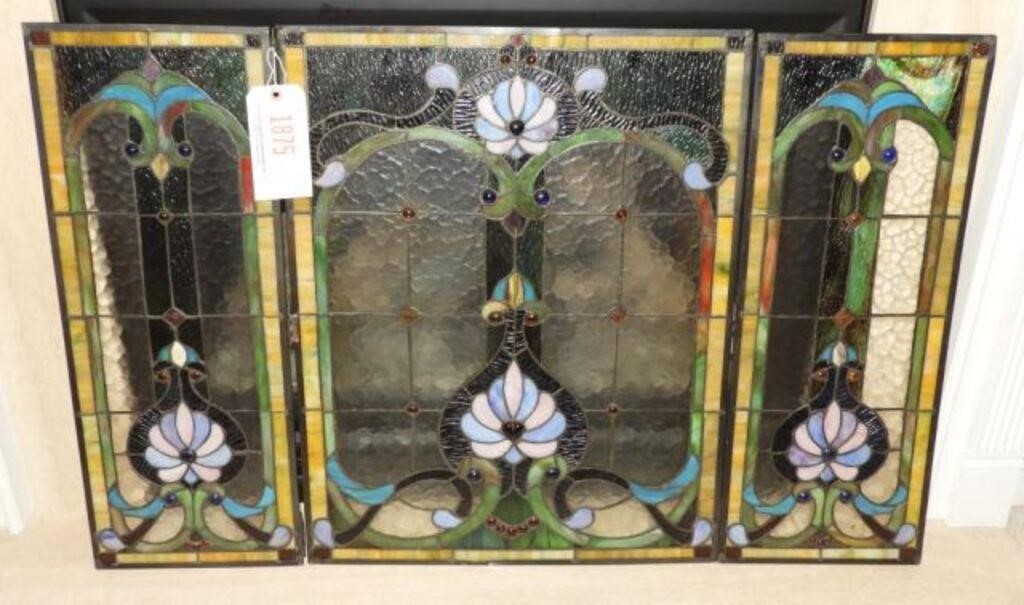 3pc Tiffany style faux leaded glass fireplace