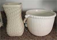 Longaberger Pottery white basket weave pattern