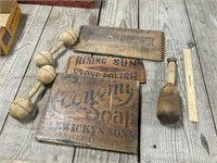 Wood Advertising, Darning Eggs, and Masher