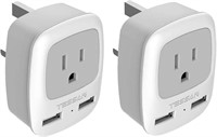 NEW $34 2PK UK Travel Plug Adapters w/USB