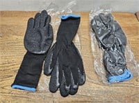 NEW 2PR Rubber Palmed Black WORK Gloves Mens Sz L
