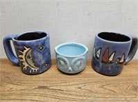 2 Handcrafted Coffee Mugs + Measuring Cup OWL
