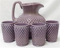 Mosser Glass Eggplant Pitcher & 4 Tumblers