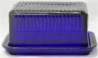 Blue Glass Butter Dish 3.5x6x4