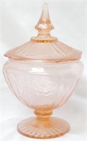 Pink Open Rose Depression Glass Jar 9"