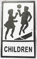 Cast Iron Children Playing Metal Sign 11.5x7