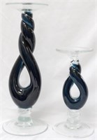 Blue Glass Candle stands 14"