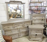 Dresser w/ Mirror, Tall Chest, Bedside Stand