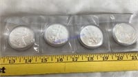 4 Silver Eagles, 1 ounce silver rounds, 2007, 8,