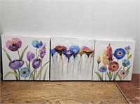 3 Canvas Styled FLORAL Pictures@12inx12in