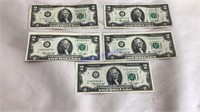 5- 1976 $2.00 bills