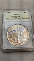 1989 American Eagle silver round, MS 70