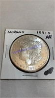 1881 S, Morgan silver dollar