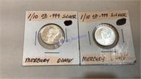 2- 1/10 ounce silver coins, Mercury dimes