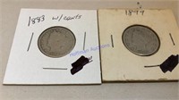 1883 & 1899 V nickels
