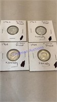 4 Silver proof dimes, pre 64