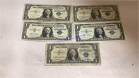 5- $1.00 silver certificates, 1957