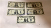 5- 1957 $1.00 silver certificates