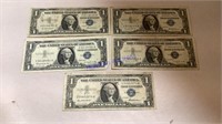 5- 1957 $1.00 Silver certificates