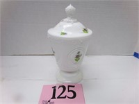 FENTON SIGNED VIOLETS IN THE SNOW LIDDED DISH