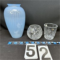 2 Crystal vases & Blue vase